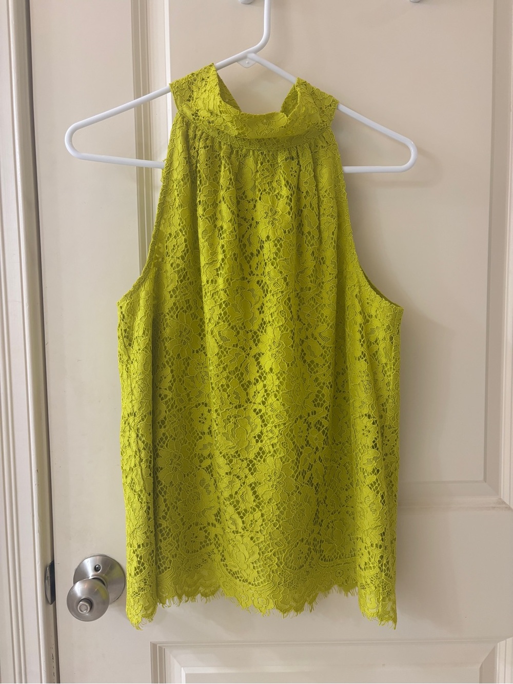 J.Crew Chartreuse Lace Halter Top | Size S | Bow Back